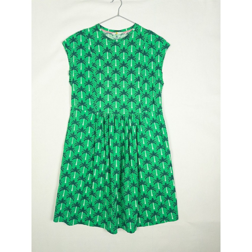 Boden Womens Green Palm Tree Print Cap Sleeve Jersey Mini Dress Tropical 6R